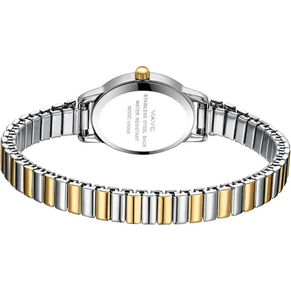 Women's Silver Gold Watch Stainless Steel Expansion Band Oval Case Roman Dial
